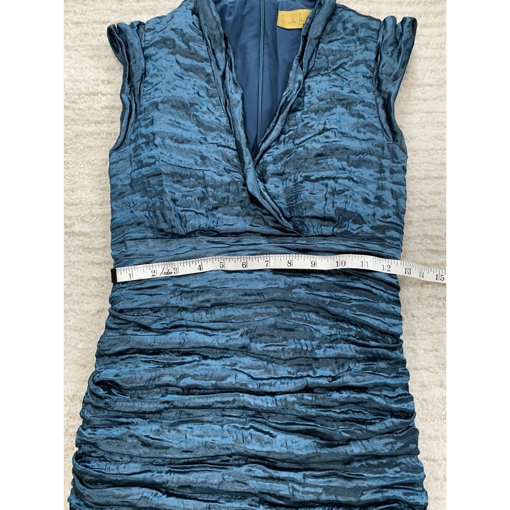 Vintage Y2K 90's Nicole Miller Gold Label Blue Rushed Dress Size 6 USA $450 - Picture 10 of 16